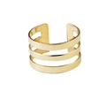 Anello aperto dorato regolabile con un design geometrico unico a tre strati cavi rifiniti - Tripla Fascia Traforata / Oro