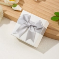 White square jewelry gift box featuring a silky silver-grey satin ribbon bow on the top - 7*7*3.5cm / Gray with Bowknot