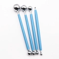 Set of 4 blue double-headed metal ball styluses for fondant cake sculpting and DIY modeling - 4pcs Blue Steel Double-Ended Ball Stylus Set