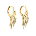 Detail of 18K gold-plated lightning bolt hoop earrings with turquoise stone accents - Gold With Turquoise Zirconia