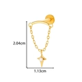 Gold titanium flower lip piercing stud with chain and cross star pendant and clear zircon - Star Chain Style (T2534-6#) / Gold