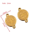 Goldener Edelstahl St. Benedikt Medaillen Anhänger mit 2mm Doppellöchern für DIY Schmuck - 5 Stk./Packung / 14mm-Gold