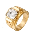 Detailed view of men's gold plated ring with a square cut clear gemstone inlay - US 7 / Gold White Zirconia