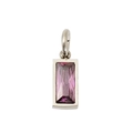 Silver stainless steel rectangular pendant featuring a faceted purple zircon birthstone charm - June Steel (Light Purple Zirconia)