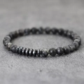 Grey natural stone distance bracelet with 6mm labradorite beads and black metal spacers - Grey Flash + Hematite