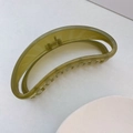 Olive green large hair claw clip with French mesh and pearl beads for thick hair style - Large Crescent Green
