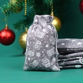Gray linen Christmas drawstring gift bag with white stockings and snowflake patterns - 10*14cm / Grey Base Santa Sock Glove