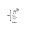 Titanium flat back stud earring with silver star pendant and sparkling crystals - Sun Design / Silver