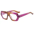 Stylish purple and orange gradient geometric frame sunglasses with metallic rivets - Purple Tea Frame Clear Lens