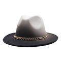 Close-up of a gradient wool fedora hat featuring a chunky gold chain accessory - M (56-58cm) / Gradient Black White