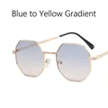 Fashion polygon sunglasses with gold metal frame and blue yellow gradient lenses - Blue and Yellow (Top Blue Bottom Yellow)