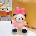 Porte-clés panda en peluche avec pull rose à cœur et grand nœud pour sac à main - Rose