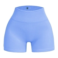 Sky blue high-waisted seamless ribbed yoga shorts with peach lift and stretch fit - S / Sky Blue