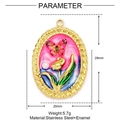Pendentif ovale émaillé doré avec papillon, cygne et perle en tons rose et bleu - YE835-2 Cygne Rose Bleu