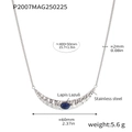 Double-layered stainless steel necklace featuring crescent lapis lazuli and rice beads - Moon Pendant Necklace (P2007) / Steel