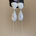 Détails de boucles d'oreilles en dentelle rose avec perles et pompons argentés - Rose Argentée (Tige en Argent S925)