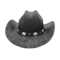Chapeau de cowboy rétro en similicuir noir vieilli avec des clous argentés embossés - M(56-58cm) / Noir