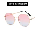 Octagonal metal sunglasses with pink to blue gradient lenses and golden frame - Pink Blue Gradient