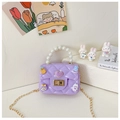 Purple girls quilted crossbody bag with pearl handle and cute cartoon charms - Purple