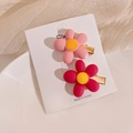 Set of pink and rose red matte flower hair clips for girls with gold duckbill base - Pink Five-Petal Flower (Pair)