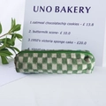 Green checkerboard knit pencil case with large capacity and smooth zipper closure - Light Green White Grid