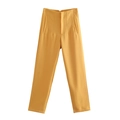 Women's high-waisted straight trousers in mustard yellow with classic side pockets - XS / Yellow