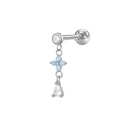 Clou d'oreille argenté à vis avec fleur en perles bleu clair et cristal en goutte - Style Pendentif Goutte d'Eau Croix Argenté (24042601-6)