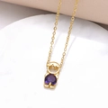 Golden boy pendant necklace featuring a vibrant purple heart-shaped zirconia gemstone - Boy Style / 18K Gold / Purple