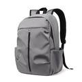 Waterproof grey nylon laptop backpack with vertical front pocket and mesh shoulder straps - 6043 Grey