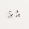 Silver S925 cross stud earrings with colorful zircon stones and secure screw backs - 925 Silver / White Gold