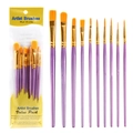 Set van 10 paarse penselen met oranje nylon haren voor aquarel- en acrylverfschilderen - 10-delige Set / Paars