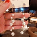 Elegant long tassel pearl earrings with 925 silver needles and sparkling cubic zirconia studs - Gold