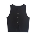Vue détaillée du gilet sans manches noir avec col rond et boutons métalliques argentés - S / Noir