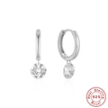 Eleganti orecchini a cerchio in argento sterling S925 con zirconi tondi danzanti - Oro Bianco