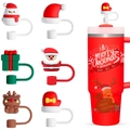 6er-Set Weihnachts-Strohhalmabdeckungen aus Silikon mit Weihnachtsmann- und Rentier-Motiven - Matcha-Grün