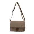 Khaki messenger bag with square flap and dual front pockets in matte leather - Khaki