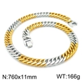 Zweifarbige Gold-Silber-Edelstahl-Panzerkette, doppelt gewebt, 760x11 mm, 166 g Gewicht - Bicolor Gold (760x11mm)