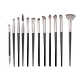 Profi-Set mit 13 schwarzen Make-up-Pinseln, Silberzwinge und weißem Farbverlauf-Borsten - 12 Stück / Schwarz