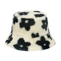 Dettaglio del cappello a secchiello in peluche con motivo floreale nero e pelliccia sintetica - 58cm / Nero
