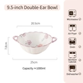 9.5-inch purple floral ceramic bowl with double handles and 1000ml oven-safe capacity - Purple Flower - 9.5 Inch Double Ear Soup Bowl