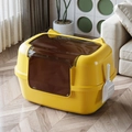 Extra-large semi-enclosed cat litter box in bright yellow with matching white scoop - Cat Ear Fully Enclosed Large / Yellow