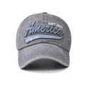 Dettaglio ricamo 3D America EST.1964 su cappellino in cotone lavato effetto vintage - Regolabile / Grigio