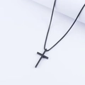 Hip-hop style titanium steel necklace with a black cross pendant on a square link chain - Black Titanium Steel Cross Necklace 60cm