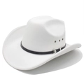 Classic white cowboy hat with black leather band and silver buckle on white background - M (56-58cm) / White