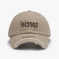 Casquette de baseball kaki vintage avec broderie 3D et détails déchirés et usés - Style Distressed (24A111) / Kaki