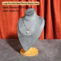 Gray velvet neck jewelry stand with wooden base for necklace display, 29.5cm height - Large / Gray