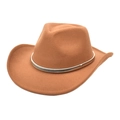 Classic brown felt fedora hat for women with stylish gold metal band decoration - M (56-58cm) / Khaki