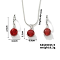 Parure de bijoux en argent avec pendentifs en cristal rouge comprenant collier et boucles - Rouge/Argent