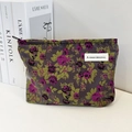Retro cosmetic bag with dark grey floral pattern and A GOGO ORIGINAL tag detail - Gray Background Rose Flower