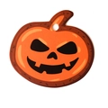 Orange pumpkin ghost Halloween gift tag with hanging hole on white background - Flat Pumpkin Cookie Style